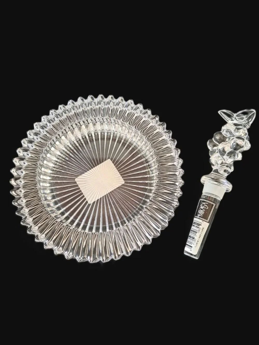 MIKASA Diamond Fire Wine Set Crystal Coaster & Wine Bottle Stopper Vintage NIB